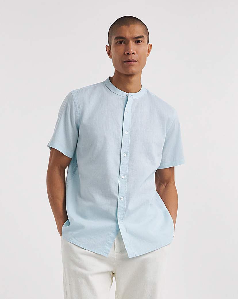 Short Sleeve Grandad Linen Blend Shirt