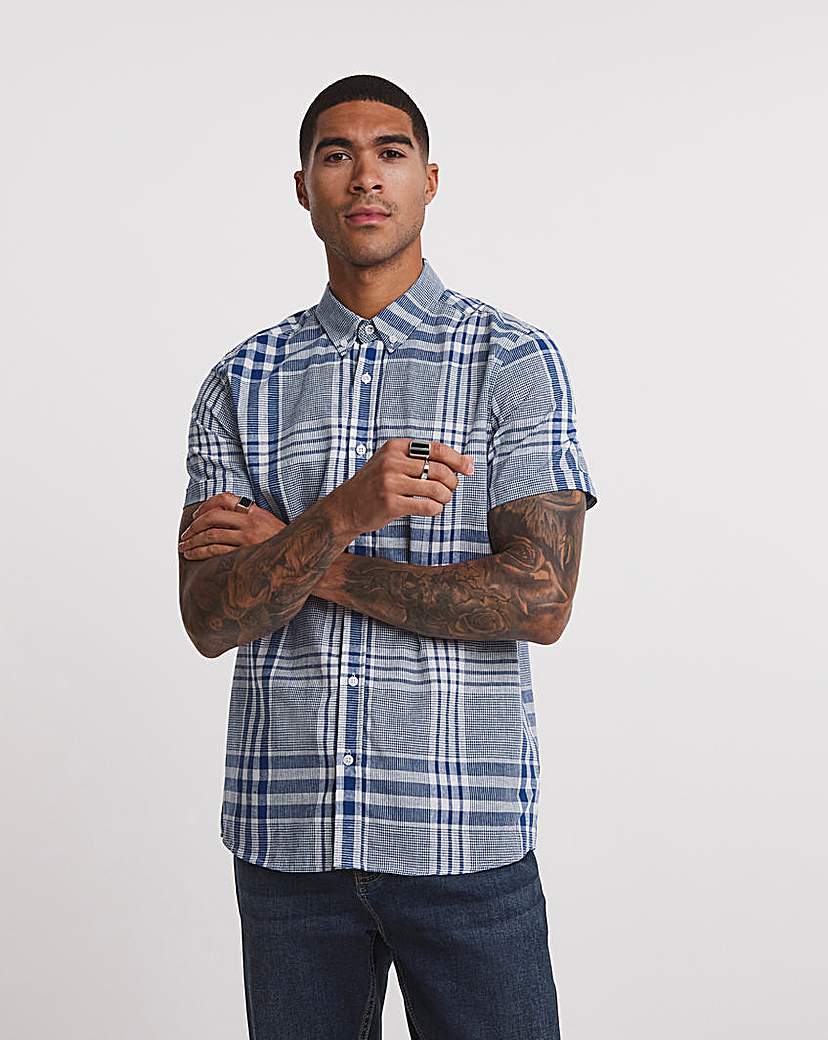 Men's Cotton Linen Short Sleeve Check Shirt