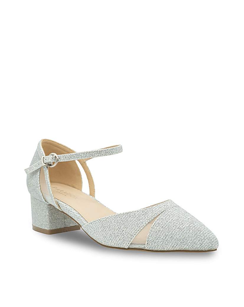 Glitter 'Frankie' Block Heel Court Shoes - Silver