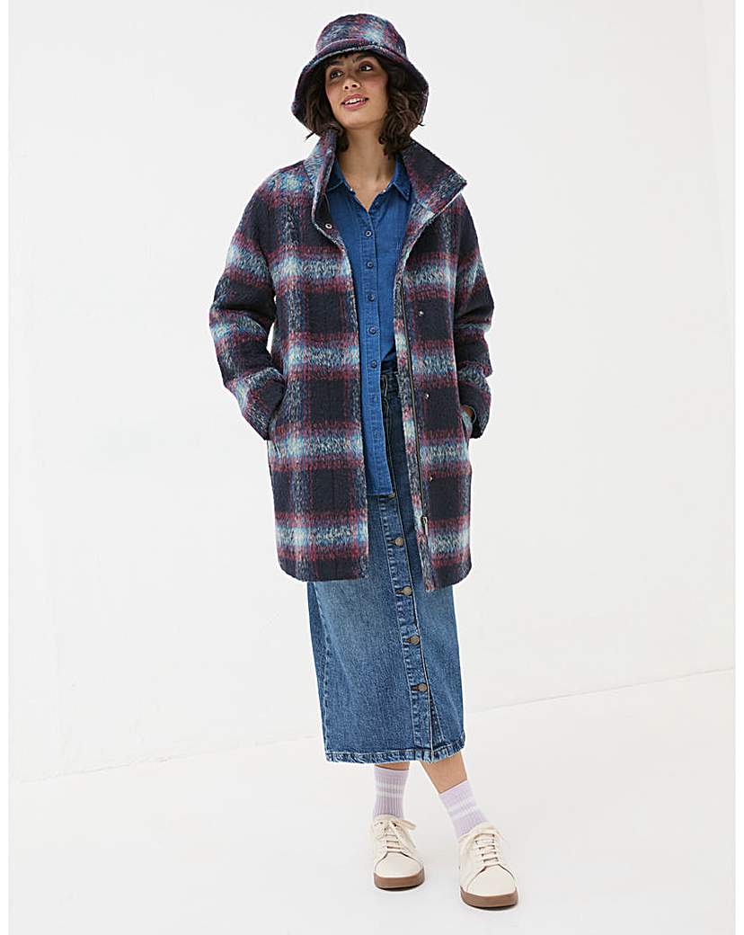 New In - FatFace Freya Wool Blend Check Coat