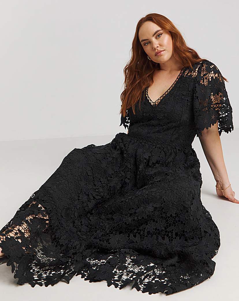 Lovedrobe Lace V- Neck Midaxi Dress