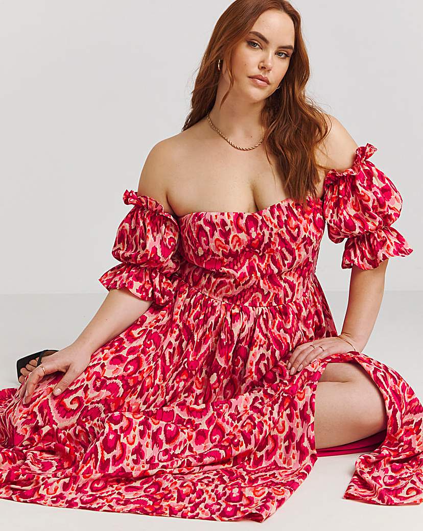 Lovedrobe Ikat Print Bardot Maxi Dress