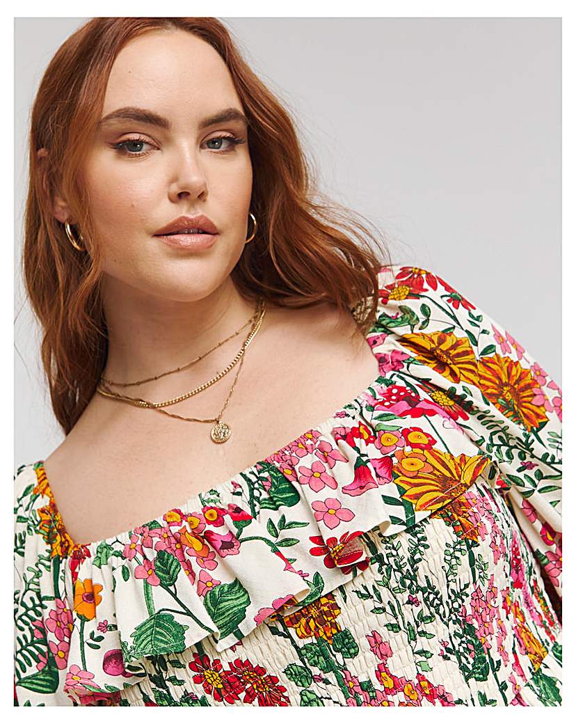 Lovedrobe Floral Shirred Puff Midi Dress