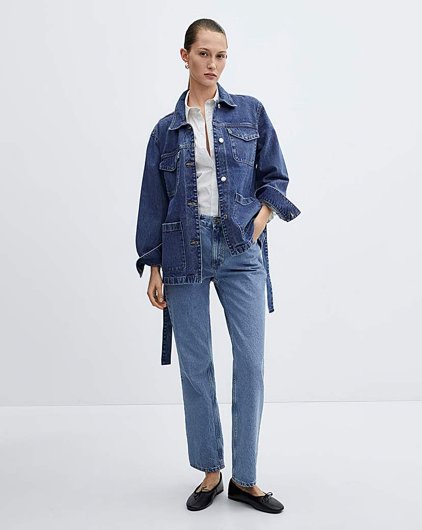 Mango Pocket Denim Jacket with Belt