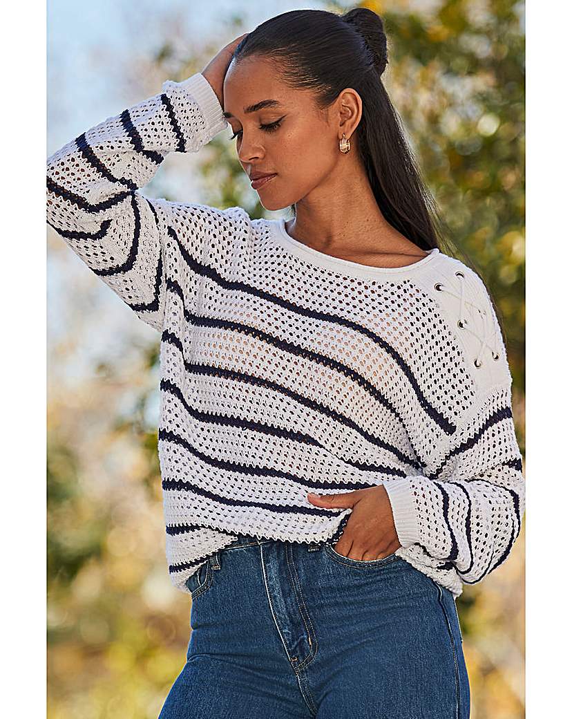 Sosandar Crochet Striped Jumper