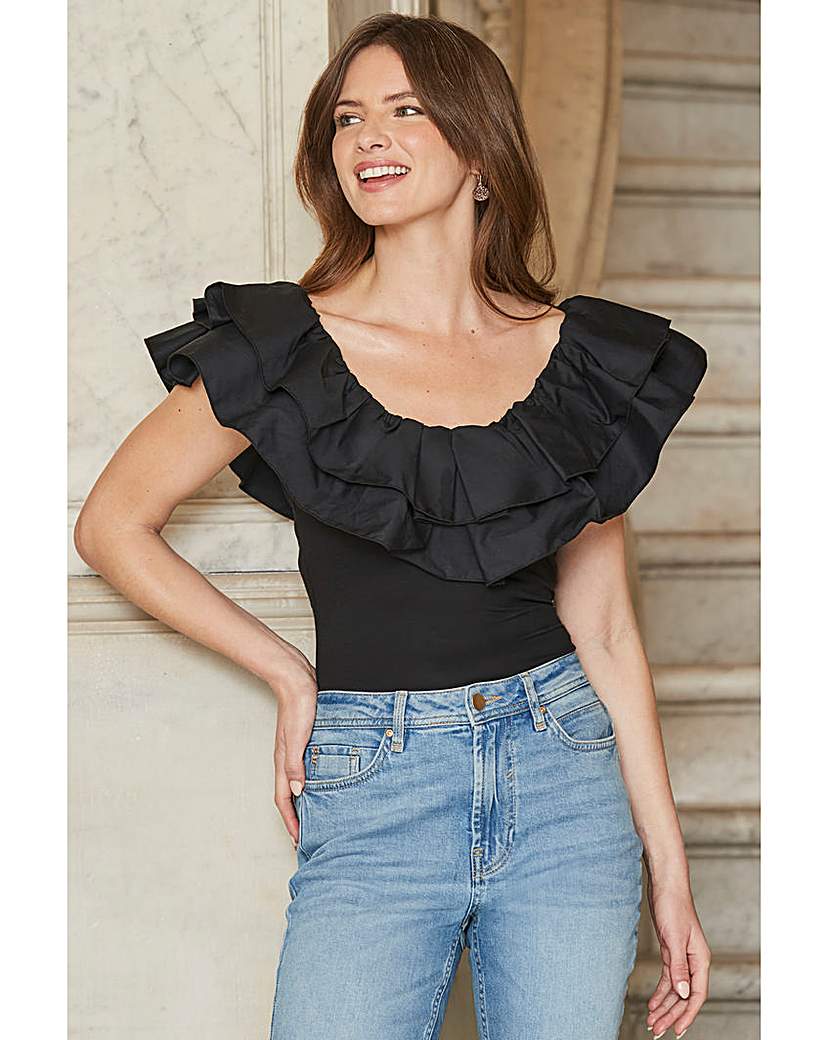 Sosandar Woven Ruffle Jersey Top