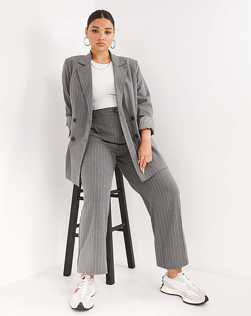 Pinstripe Wide Leg Tailored Trousers - Pinstripe - Size 18 - Women's
