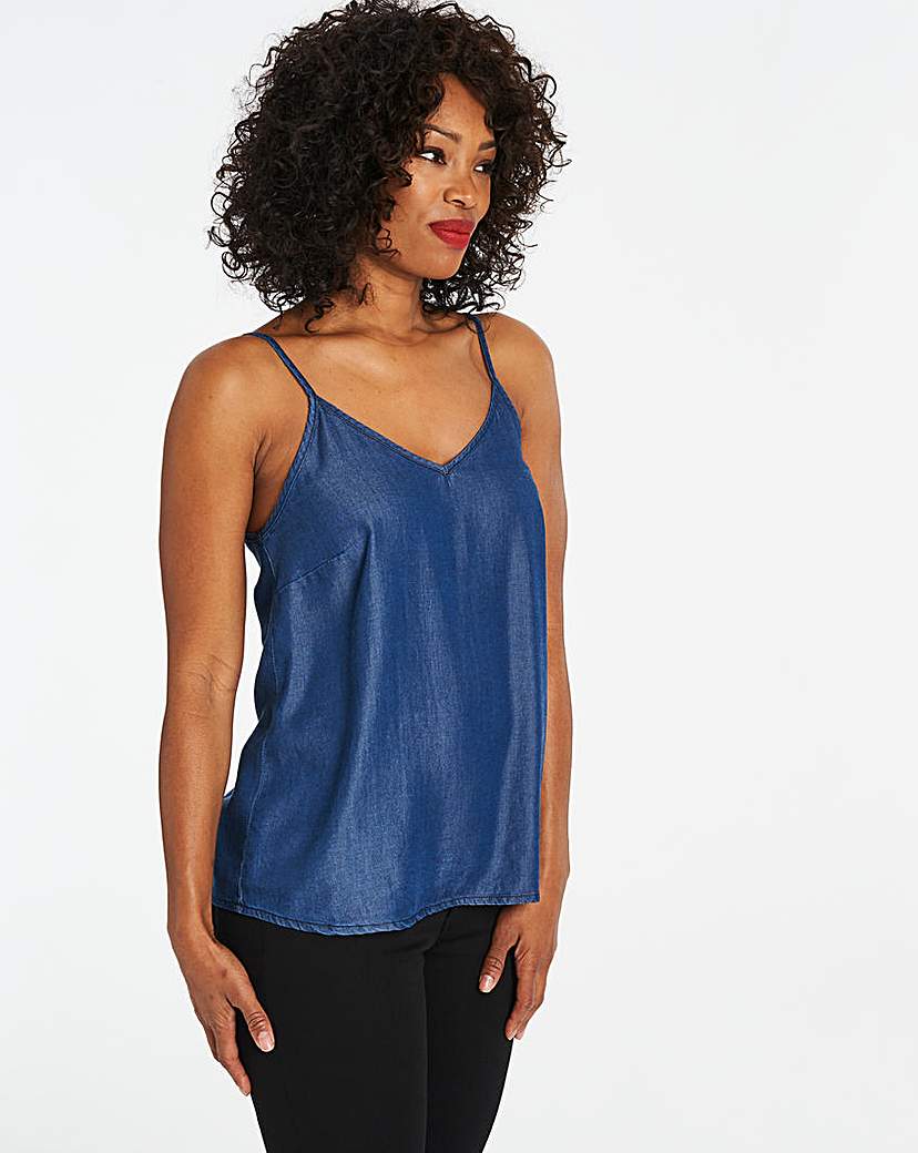 Image of Blue Soft Tencel Denim Strappy Cami Top