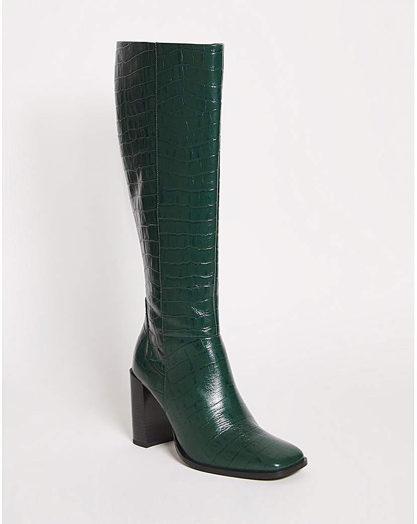Square Block Knee High Boots Ex Wide S