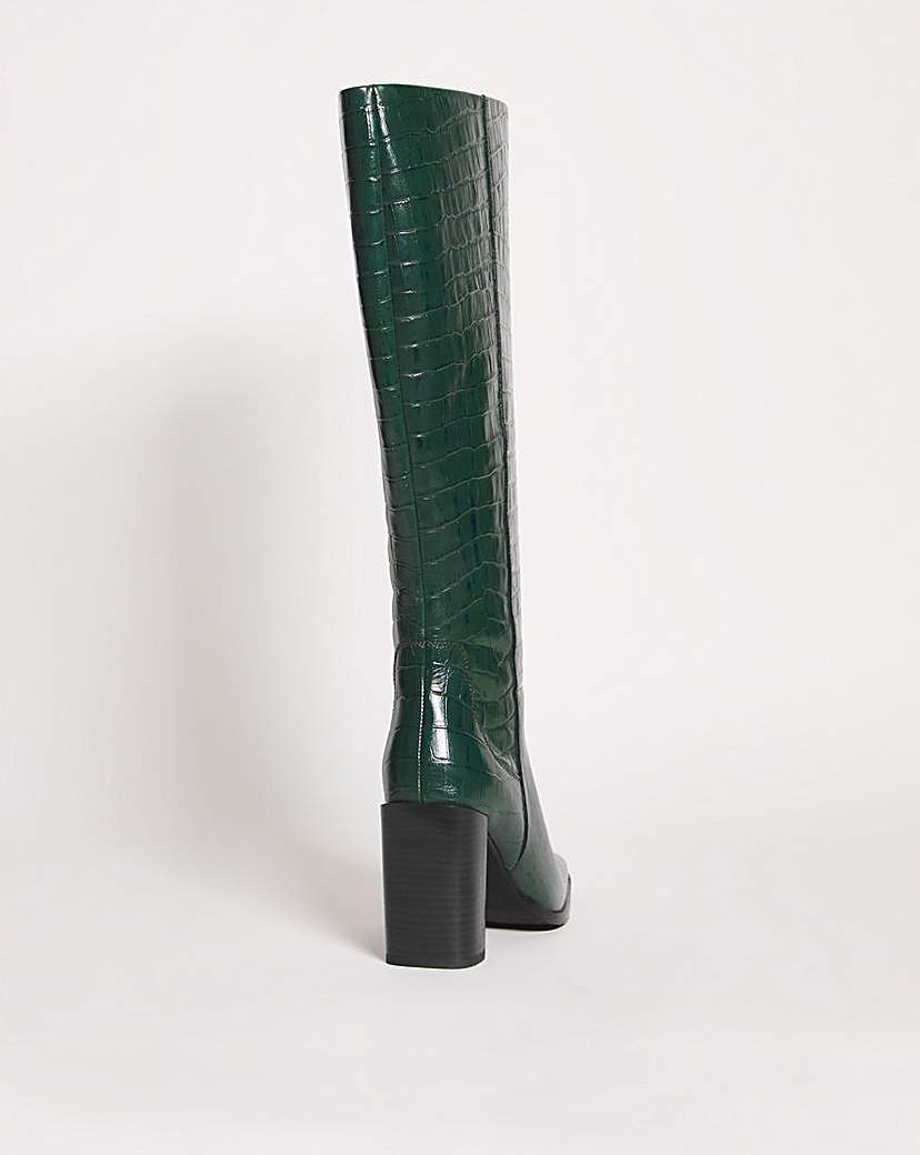 Square Block Knee High Boots Ex Wide S