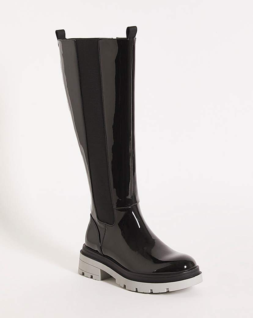 Contrast Sole Knee High Boots Wide