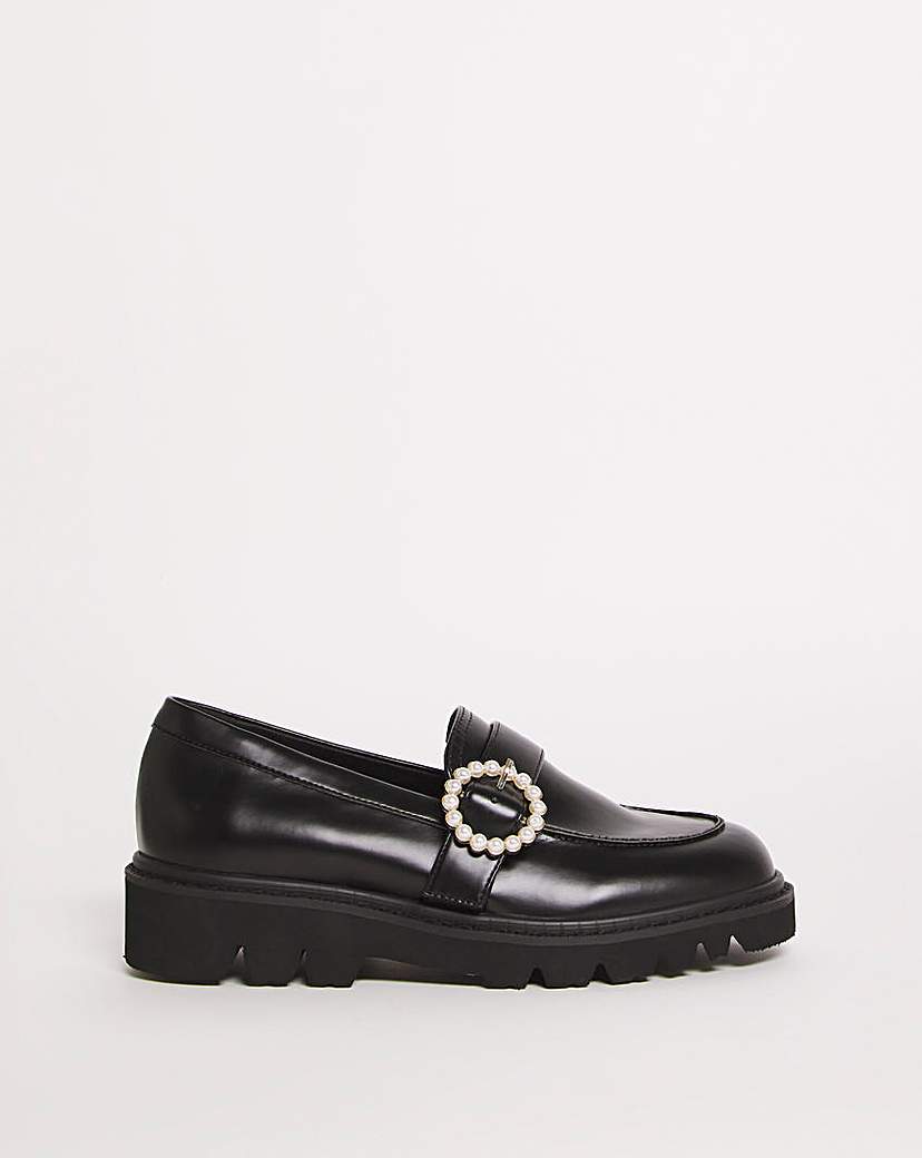 Chunky Pearl Loafer Shoes Ex Wide