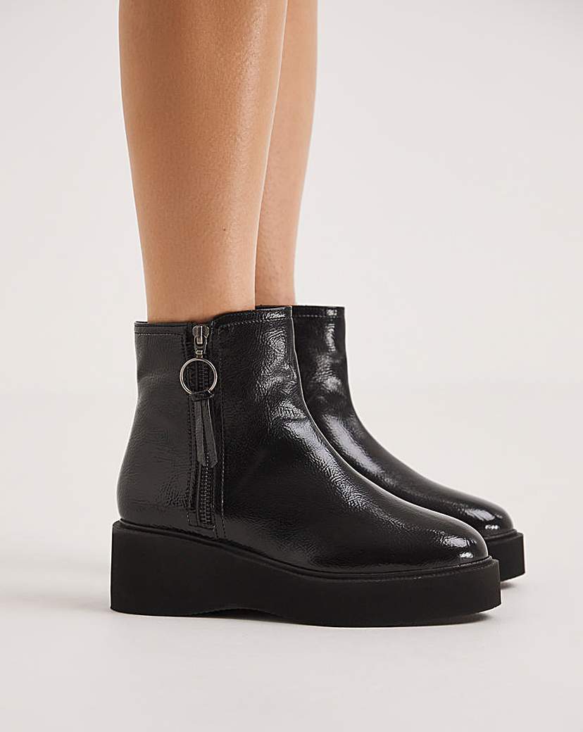 Flatform Zip Ankle Boots Wide