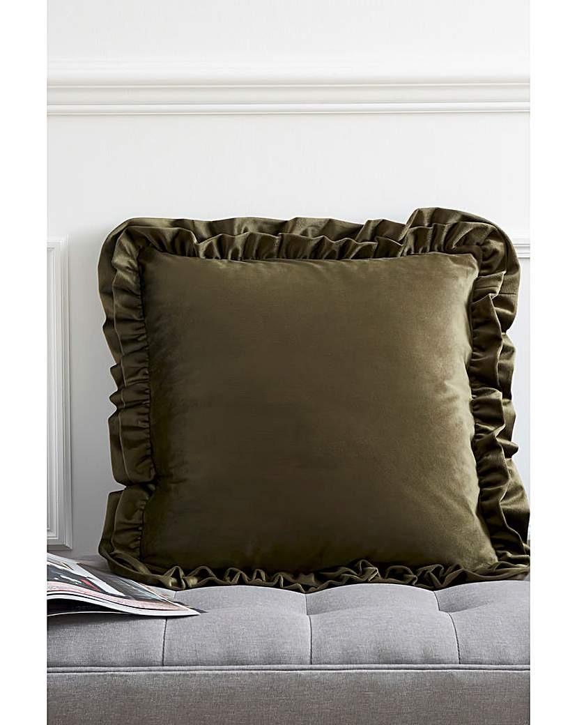 Catherine Lansfield Frill Velvet Cushion