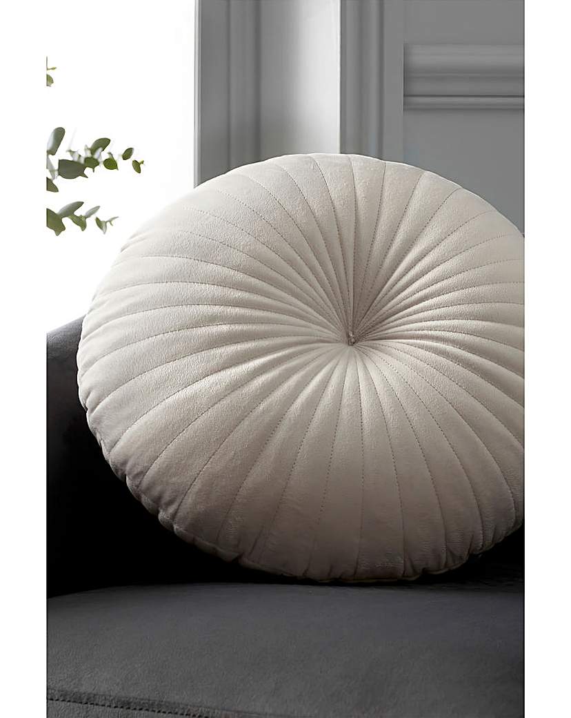 Catherine Lansfield Round Velvet Cushion - Natural