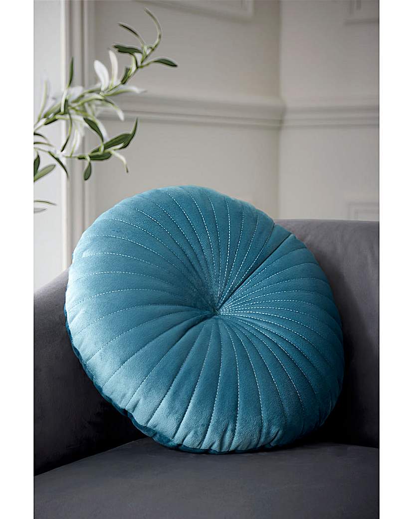 Catherine Lansfield Round Velvet Cushion - Teal