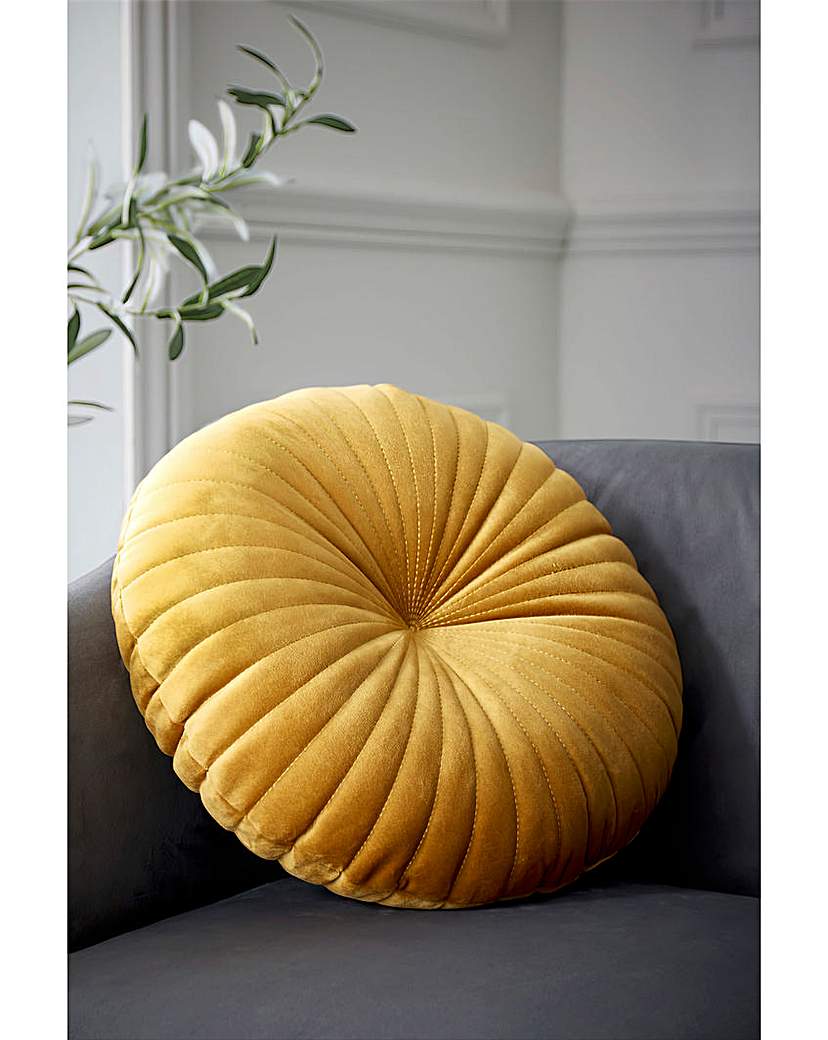 Catherine Lansfield Round Velvet Cushion - Mustard