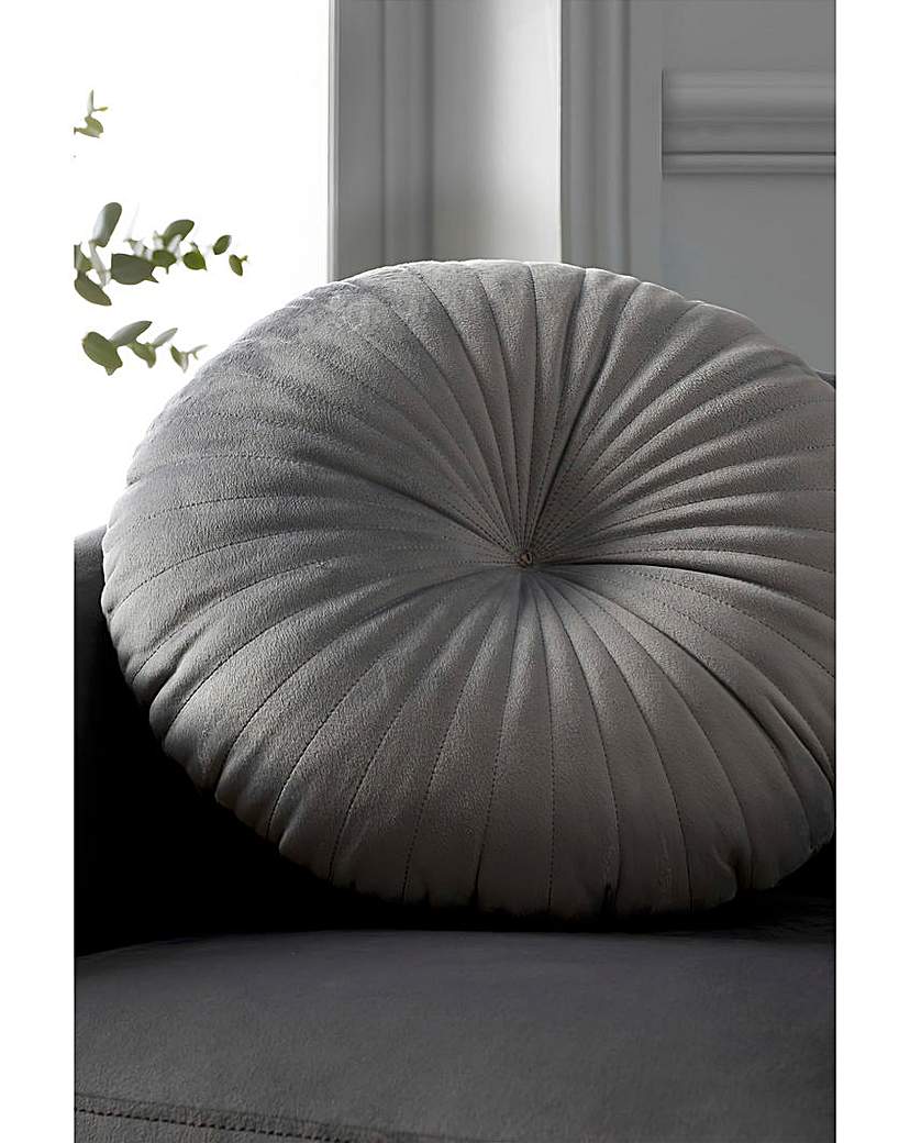 Catherine Lansfield Round Velvet Cushion - Silver