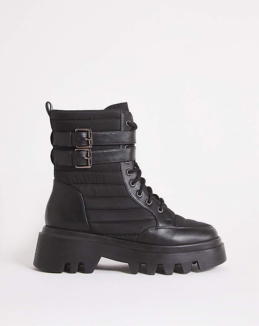 Quilted Nylon Hiker Boots Ex Wide Fit - Black - Size 7 - Womens - Simply Be