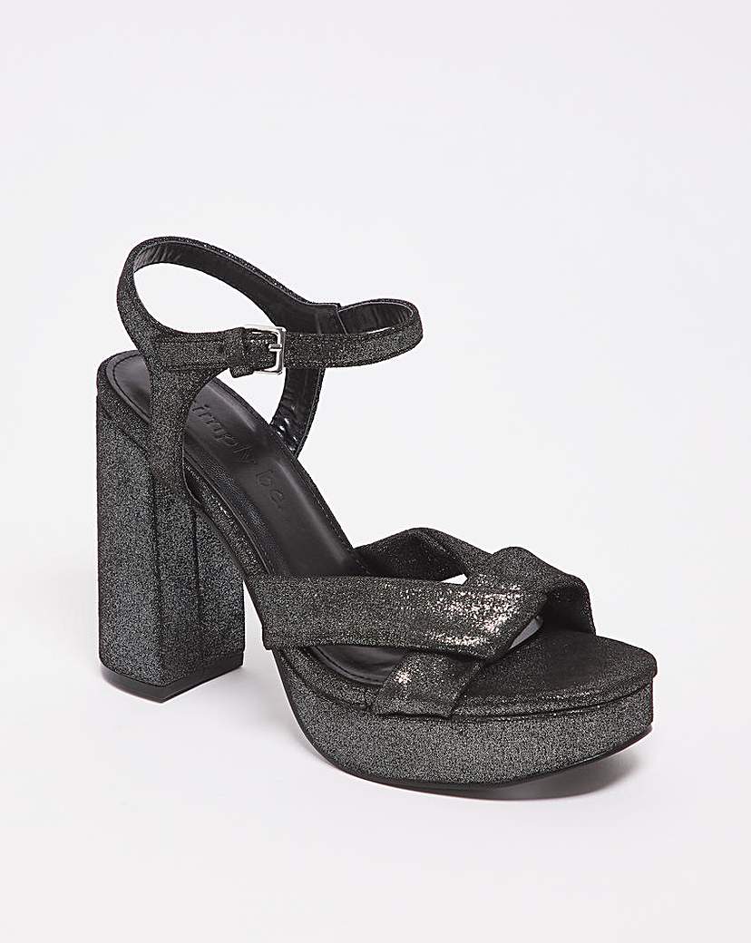 Black Block Platform Sandals Ex Wide