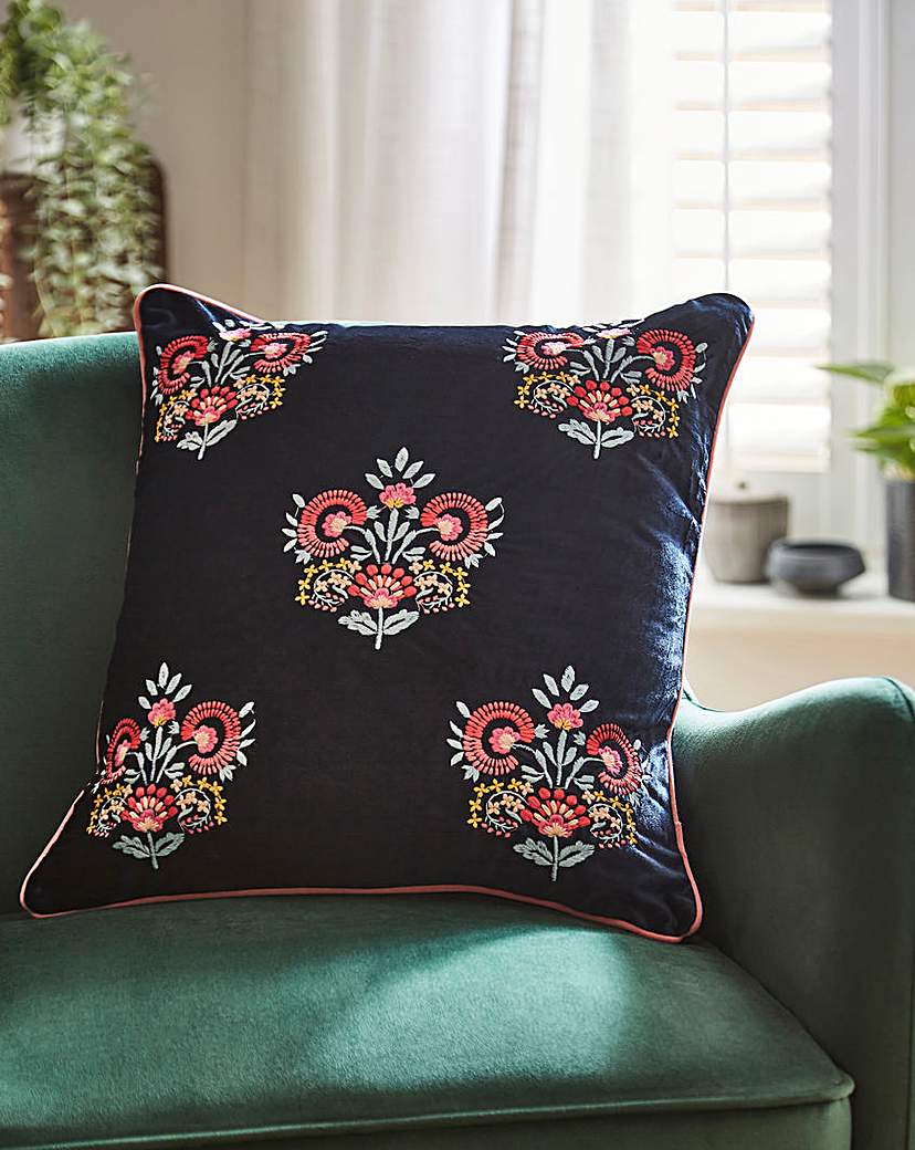 Millie Embroidered Floral Velvet Cushion