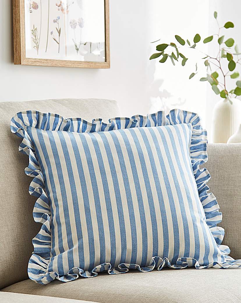 Sylvia Ruffled Stripe Cushion - Blue