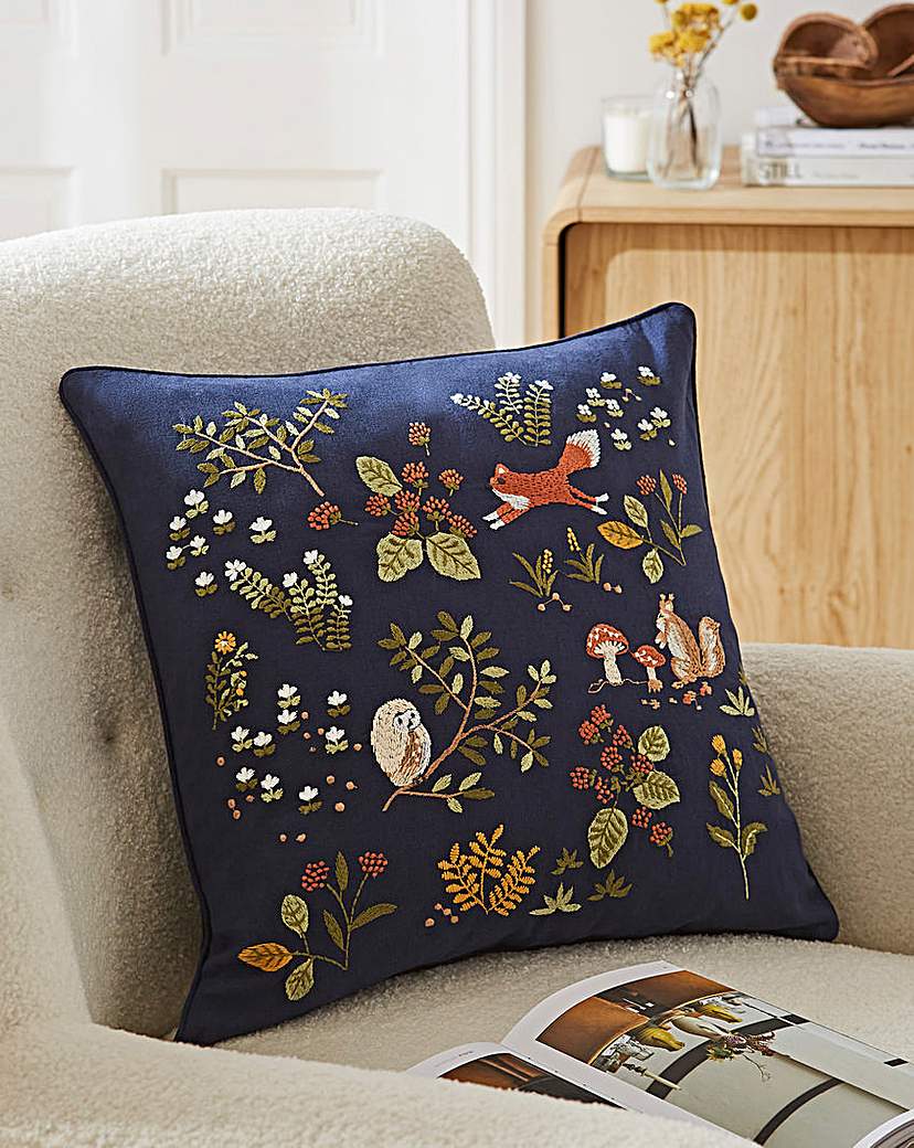 Forest Friends Embroidered Cushion