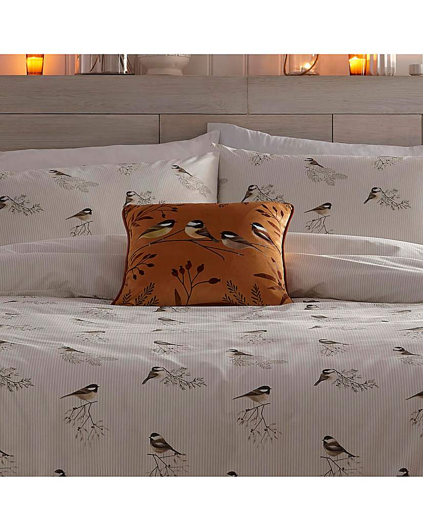 Chickadees Bird Print Velvet Cushion