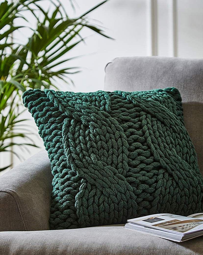 Chunky Knit Cushion - Dark Green