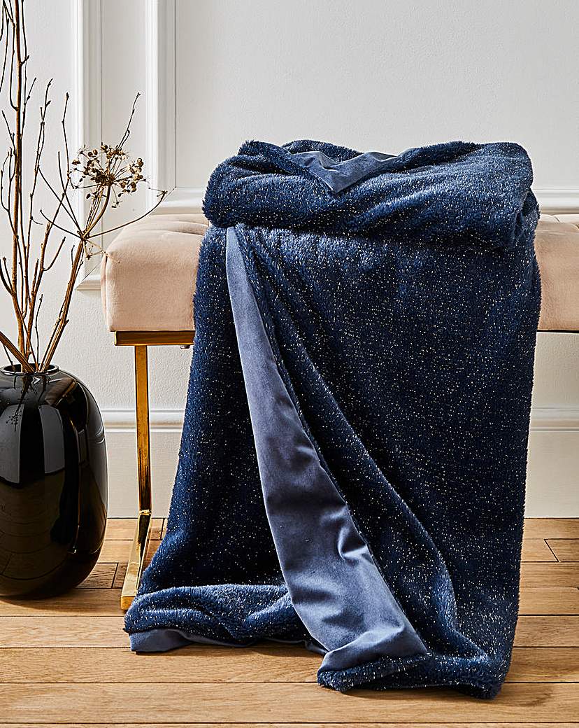 Sparkle Fleece Throw Blue - Joanna Hope - Size: 130X160