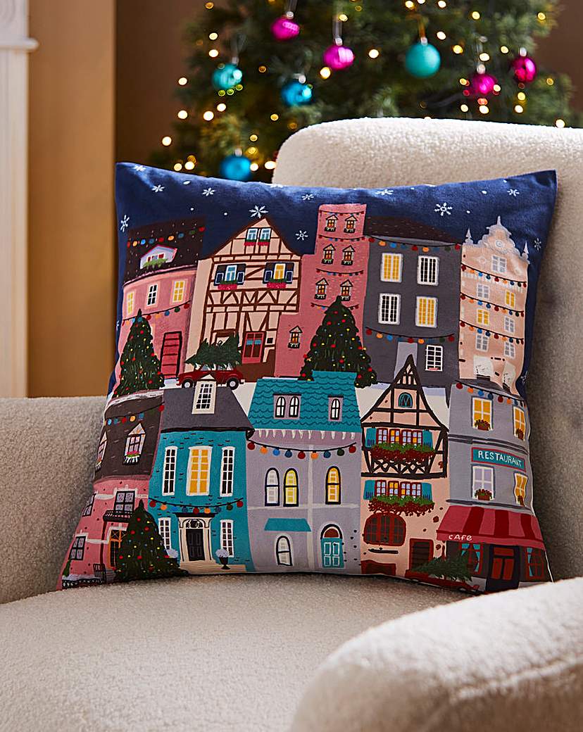 Festive Village Velvet Cushion