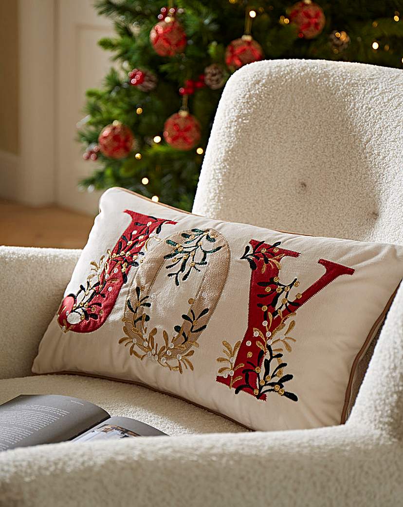 Joy Embroidered Velvet Boudoir Cushion