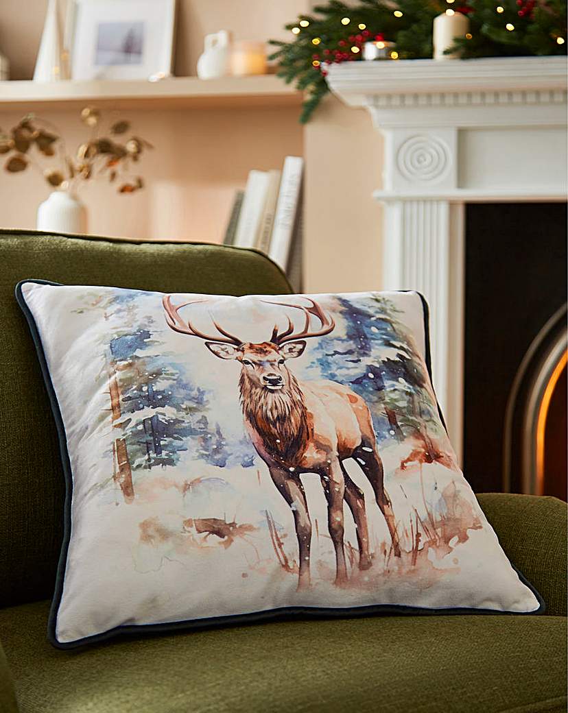 Woodland Stag Velvet Cushion