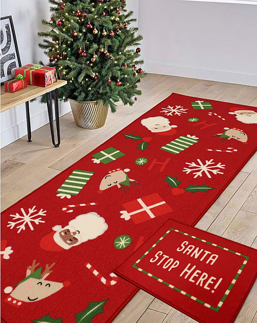 Festive Santa Runner & Doormat Set