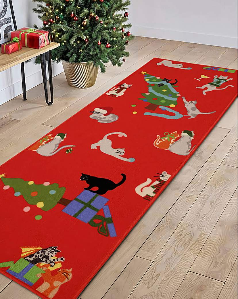 Festive Kitty Washable Runner