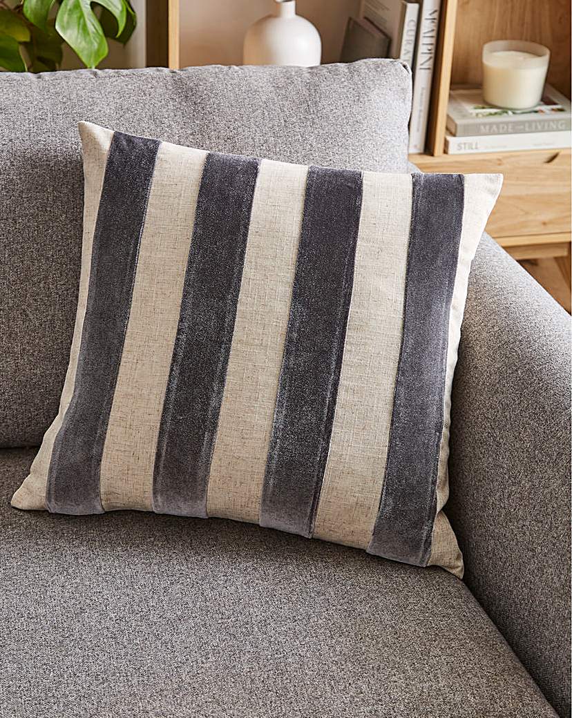 Flocked Stripe Cushion - Grey