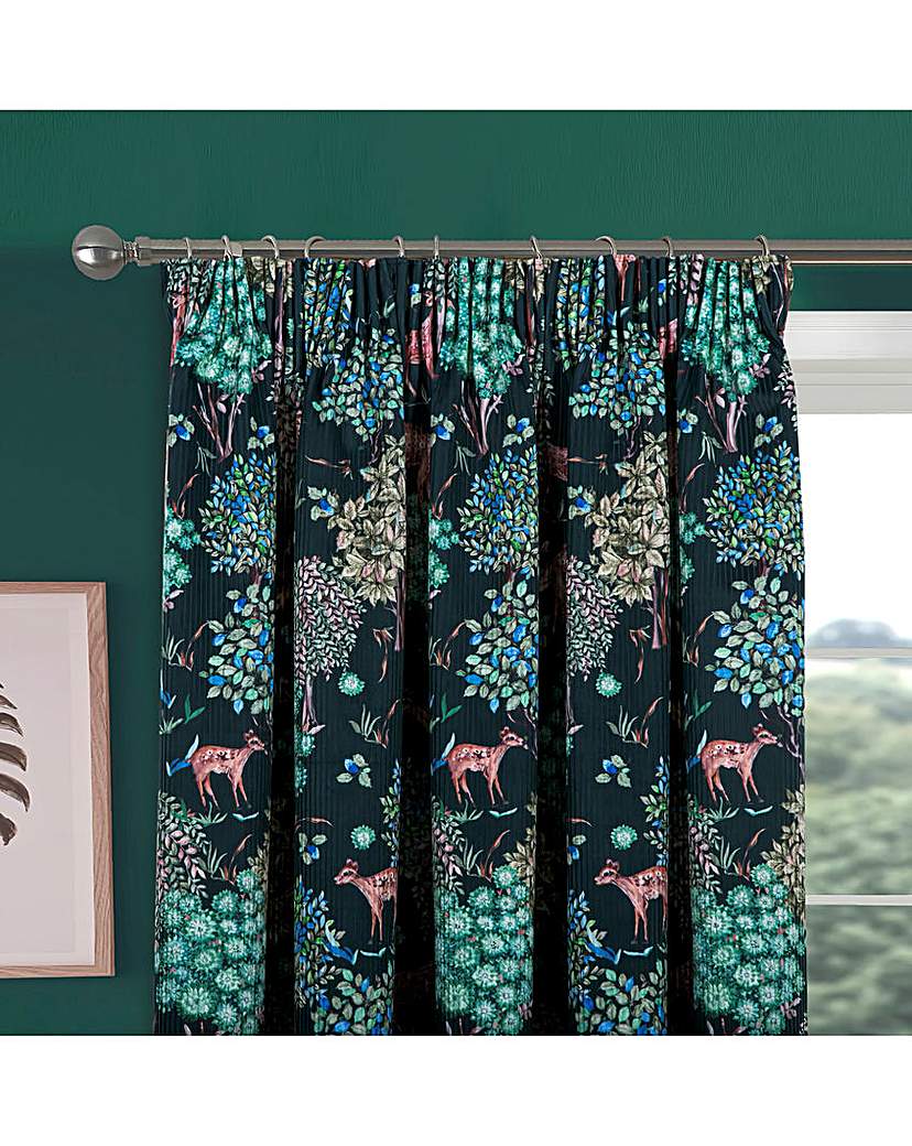 Chatsworth Printed Velour Lined Curtains - Green