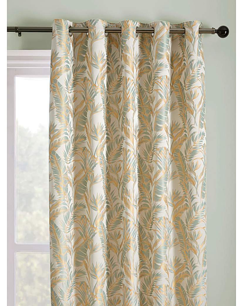 Paradise Palm Jacquard Eyelet Curtain - Teal/Gold