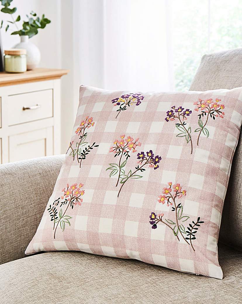 New In - Willow Embroidered Checked Cushion