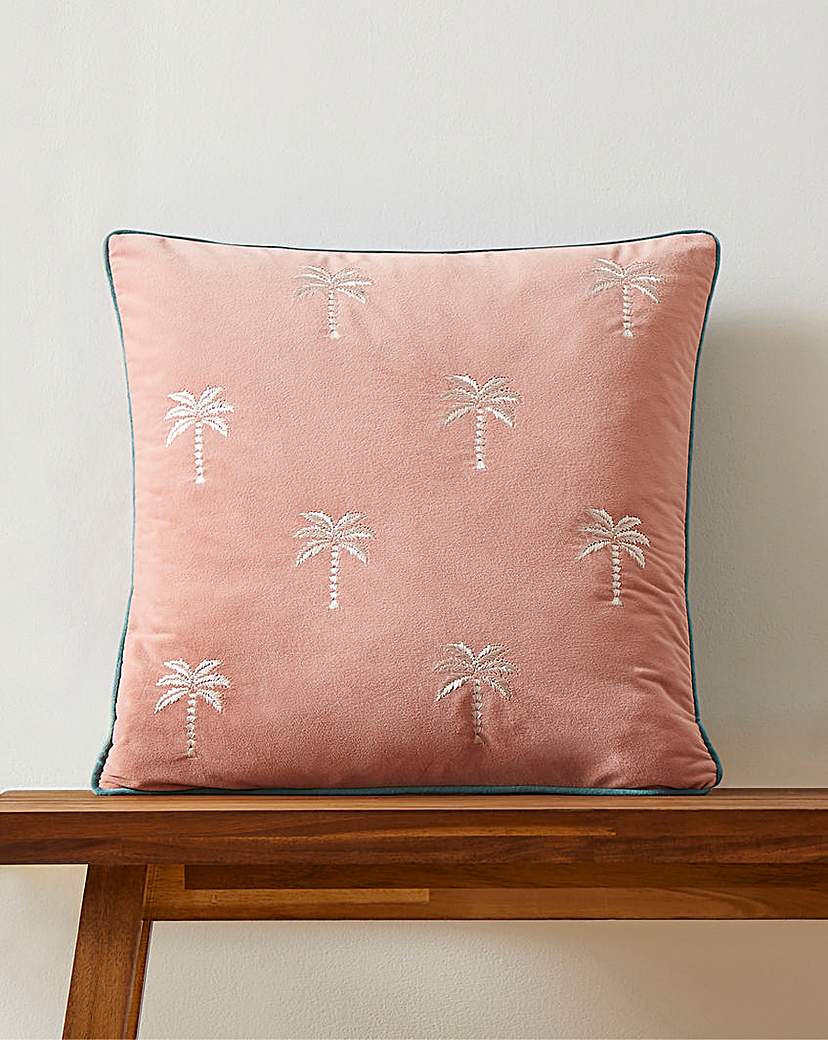 New In - Rhodes Embroidered Palm Tree Cushion