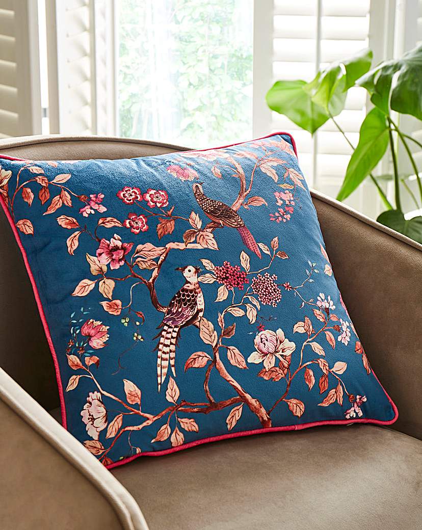 New In - Oriental Birds Velvet Cushion