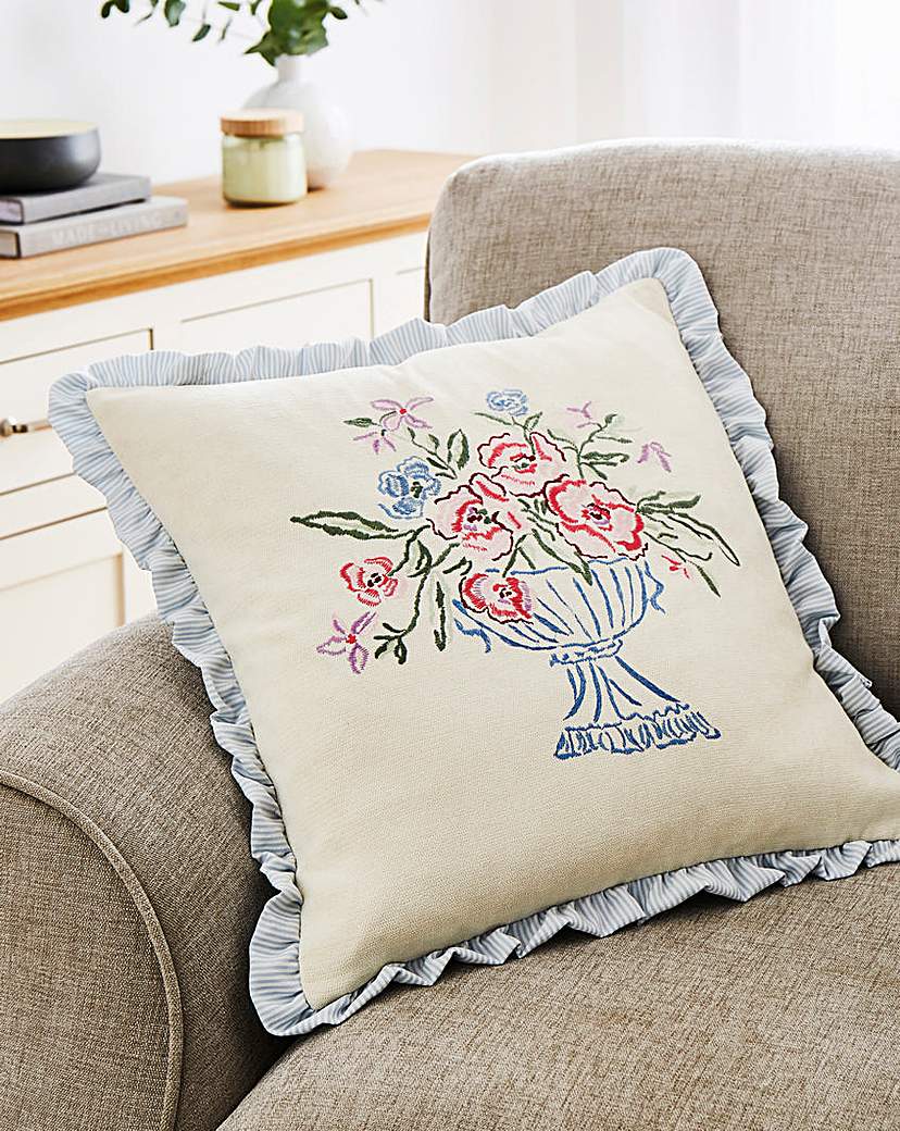 New In - Flora Embroidered Cushion