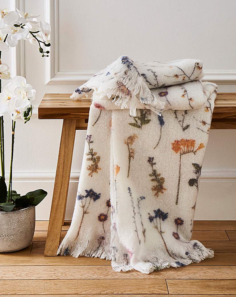 New In - Pressed Floral Faux Mohair Throw