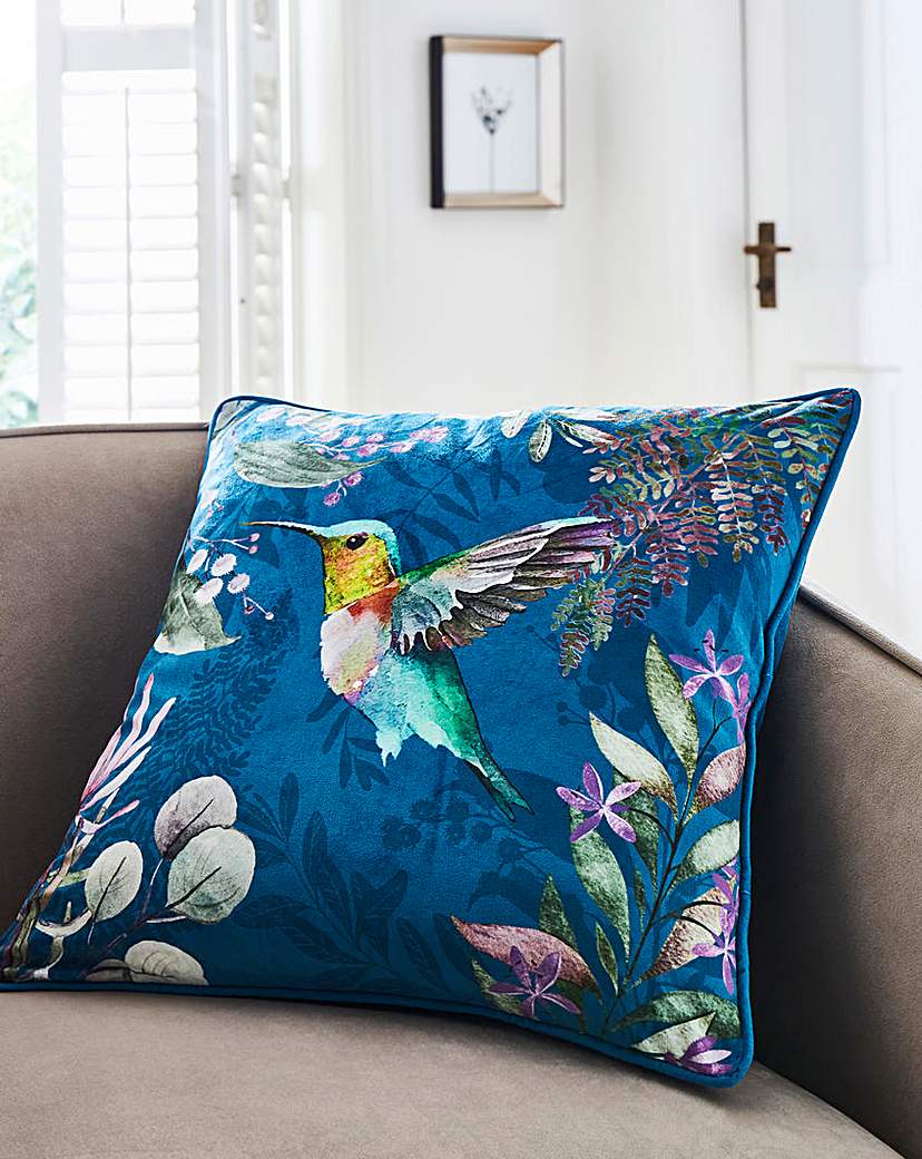 New In - Velvet Printed Hummingbird Cushion