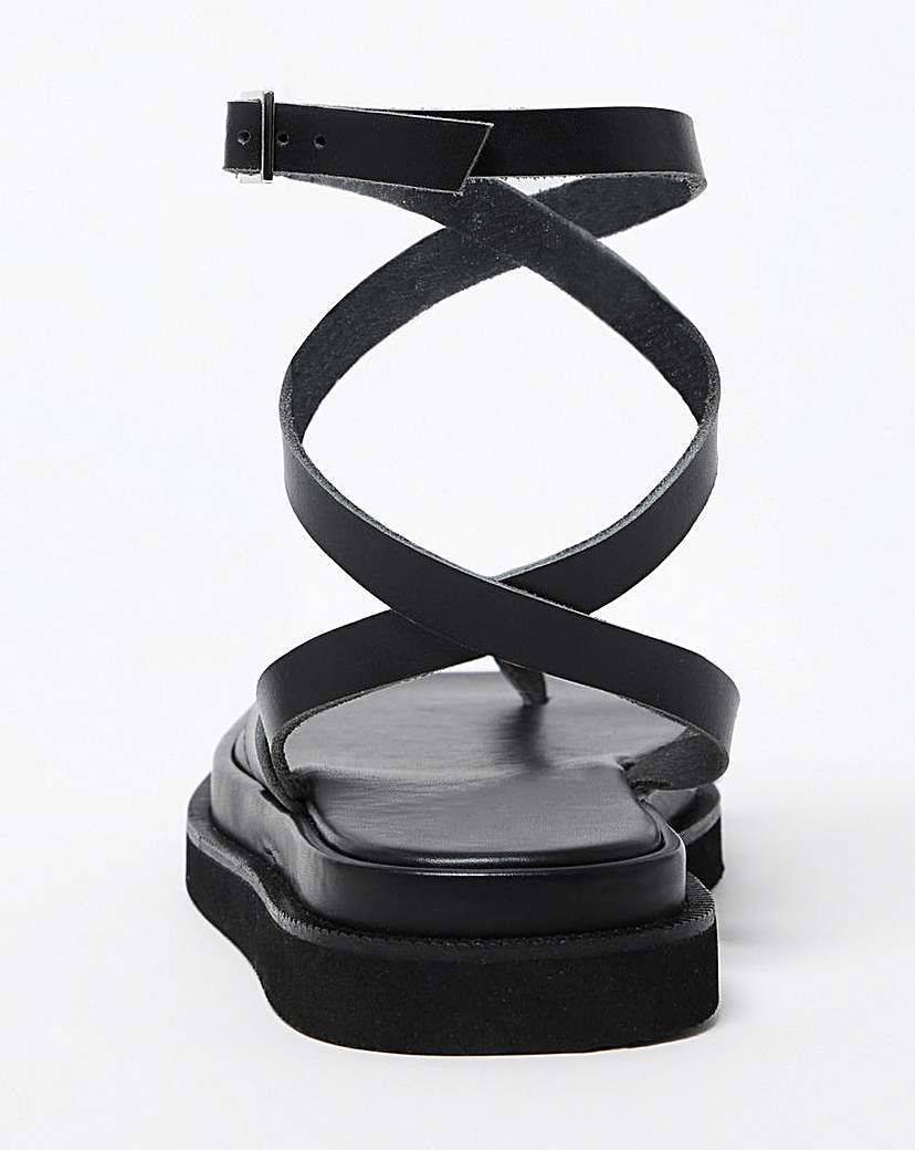 Leather Square Toe Flat Sandals Wide Fit