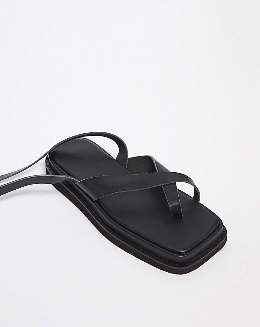 Leather Square Toe Flat Sandals Wide Fit