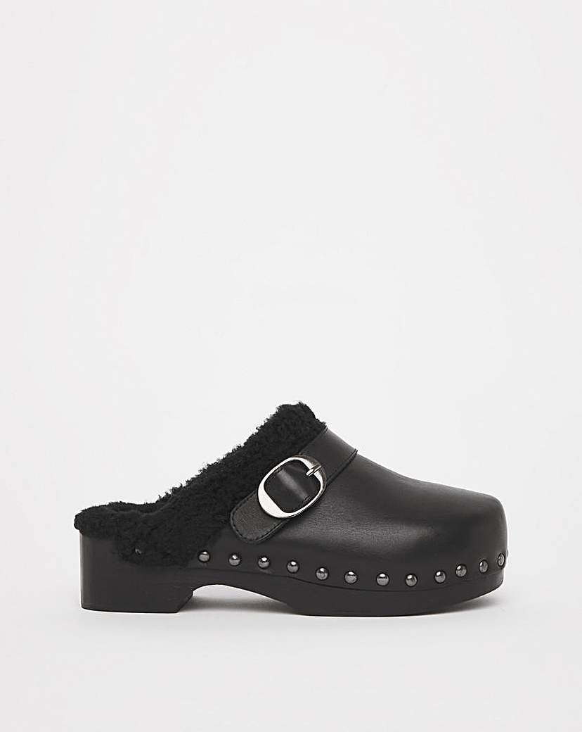 Faux Fur Lined Wooden Clogs Wide