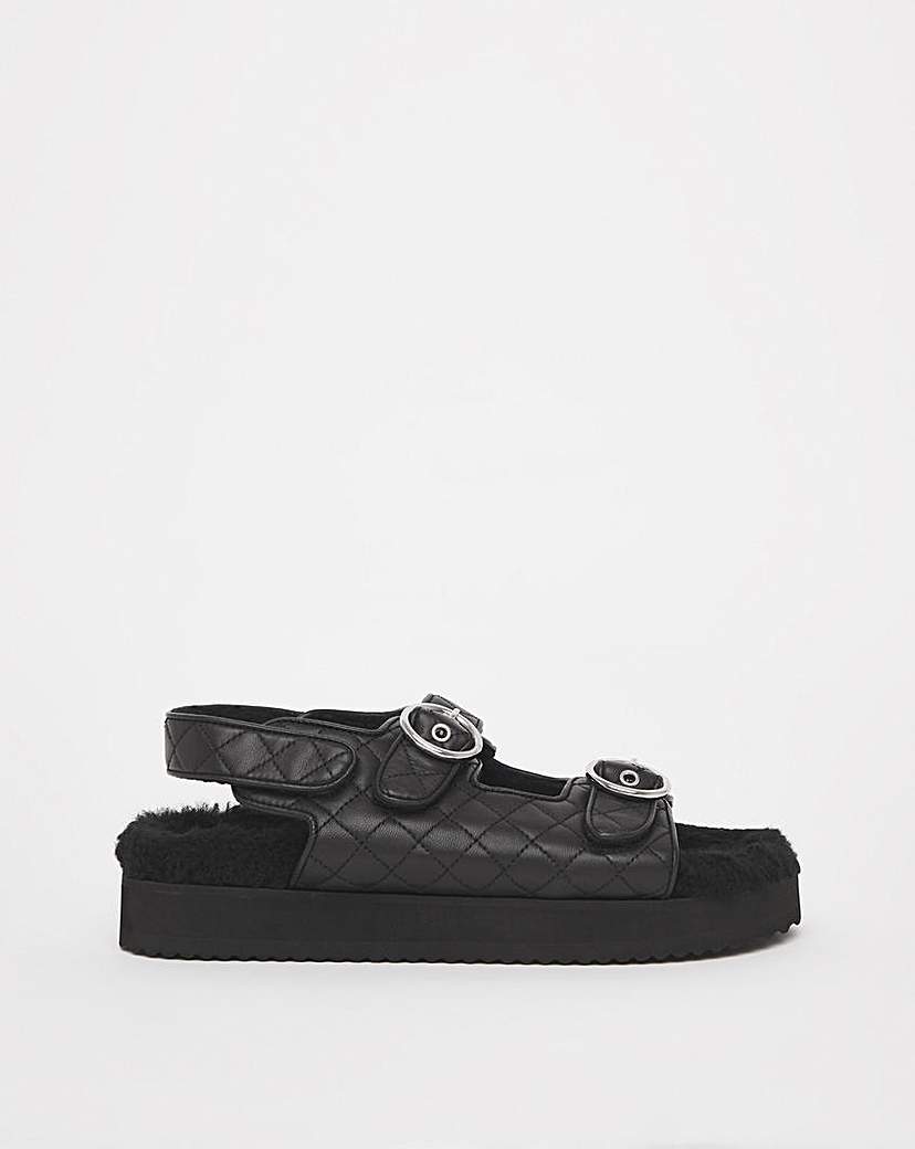 Quilted Buckle Fur Lined Sandals Ex Wide