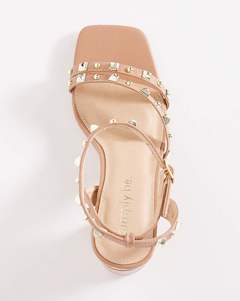 Asymmetric Stud Heel Sandals Ex Wide