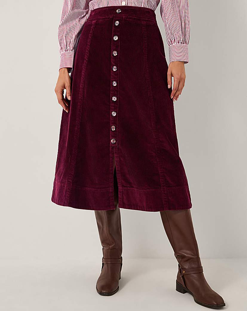 Monsoon Jamie Button Corduroy Midi Skirt